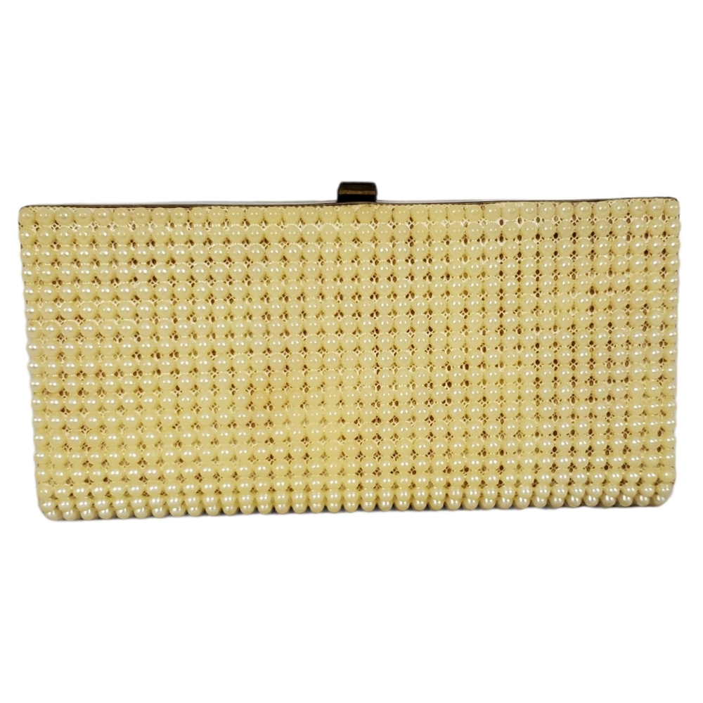 Vintage Fully Pearled Clasp Clutch Satin Lining